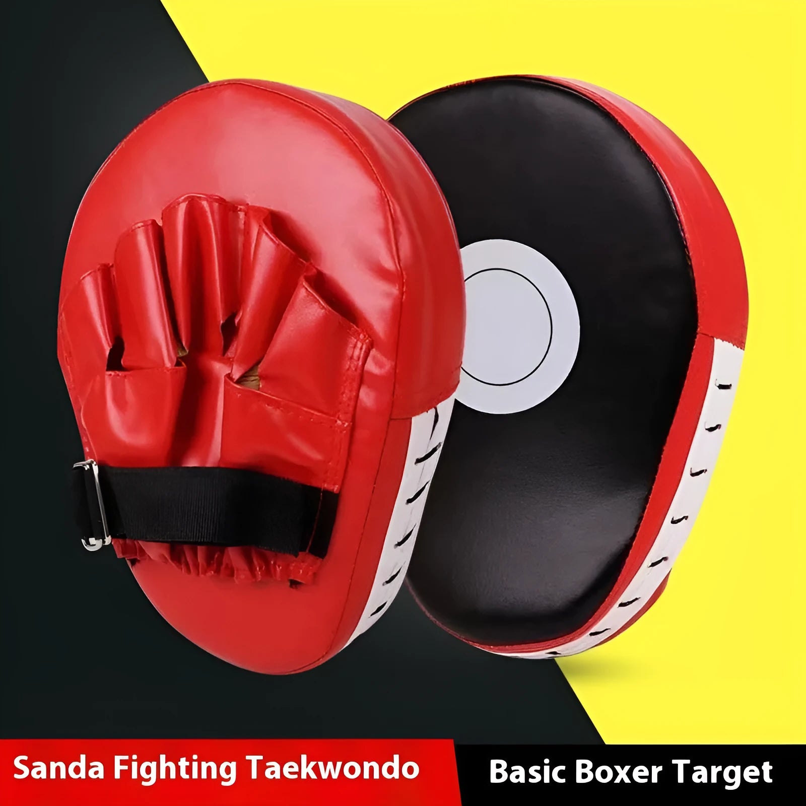 Set of PU punch mitts for boxing and Muay Thai training in curved, flat, and arc-shaped styles.