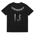 Men's black casual t-shirt with a 3D digital printed design on the front, short sleeves, and a round neck.
