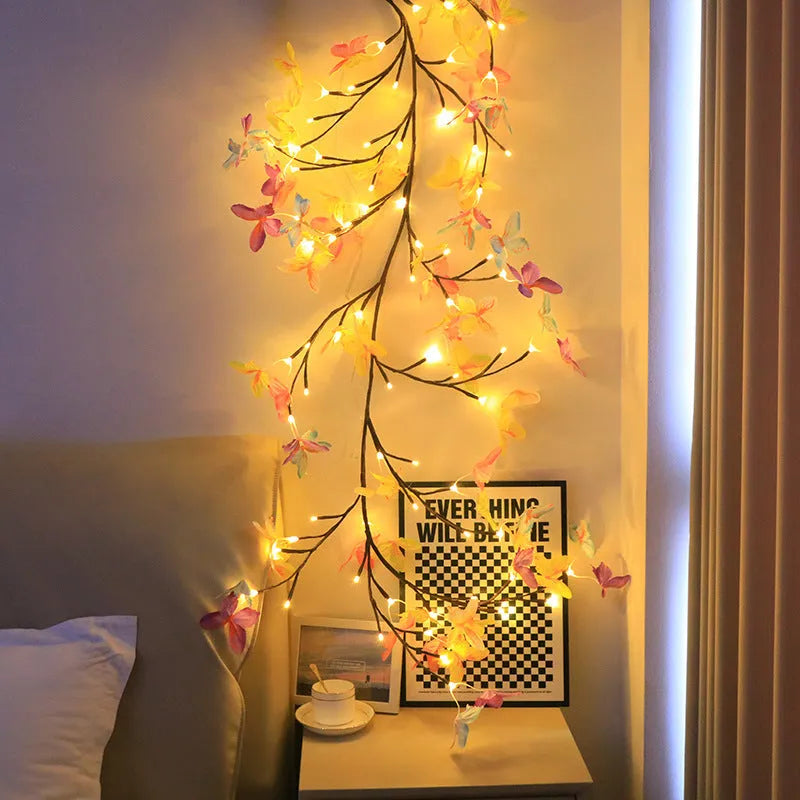 USB-powered LED butterfly tree rattan lamp with flexible branches and remote control