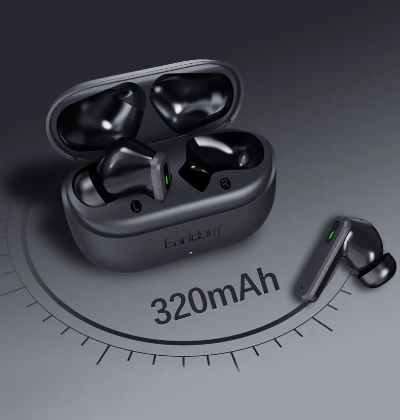 True wireless Bluetooth headset in black and yellow with dual noise-reduction sports earplugs