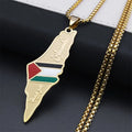 Gold stainless steel Palestine Israel map pendant necklace with 60cm box chain on white background