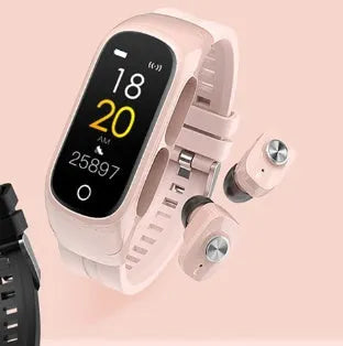 Bluetooth headset smartwatch with sport bracelet, touchscreen, and two wireless earbuds in Black