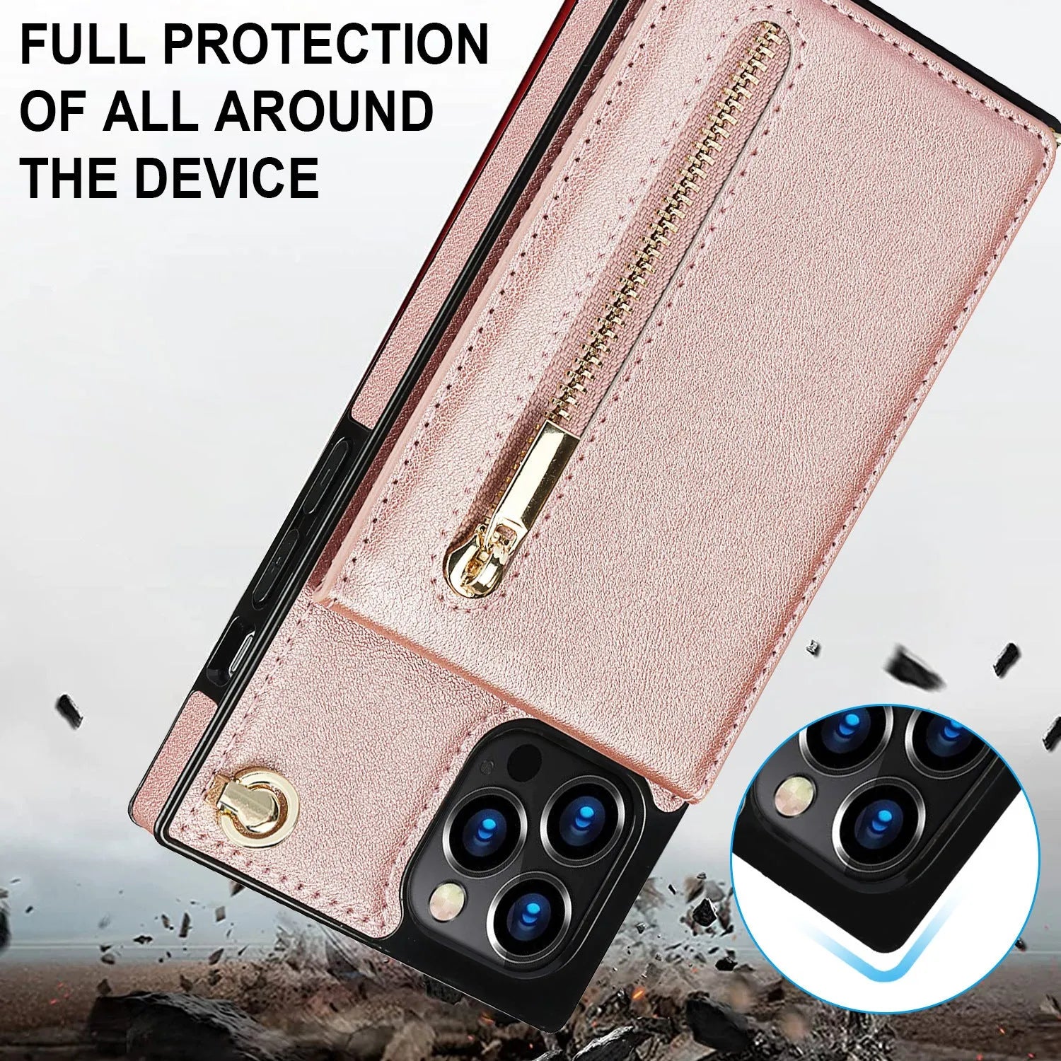 Black leather mobile phone case shown on a smartphone, demonstrating its slim protective design.