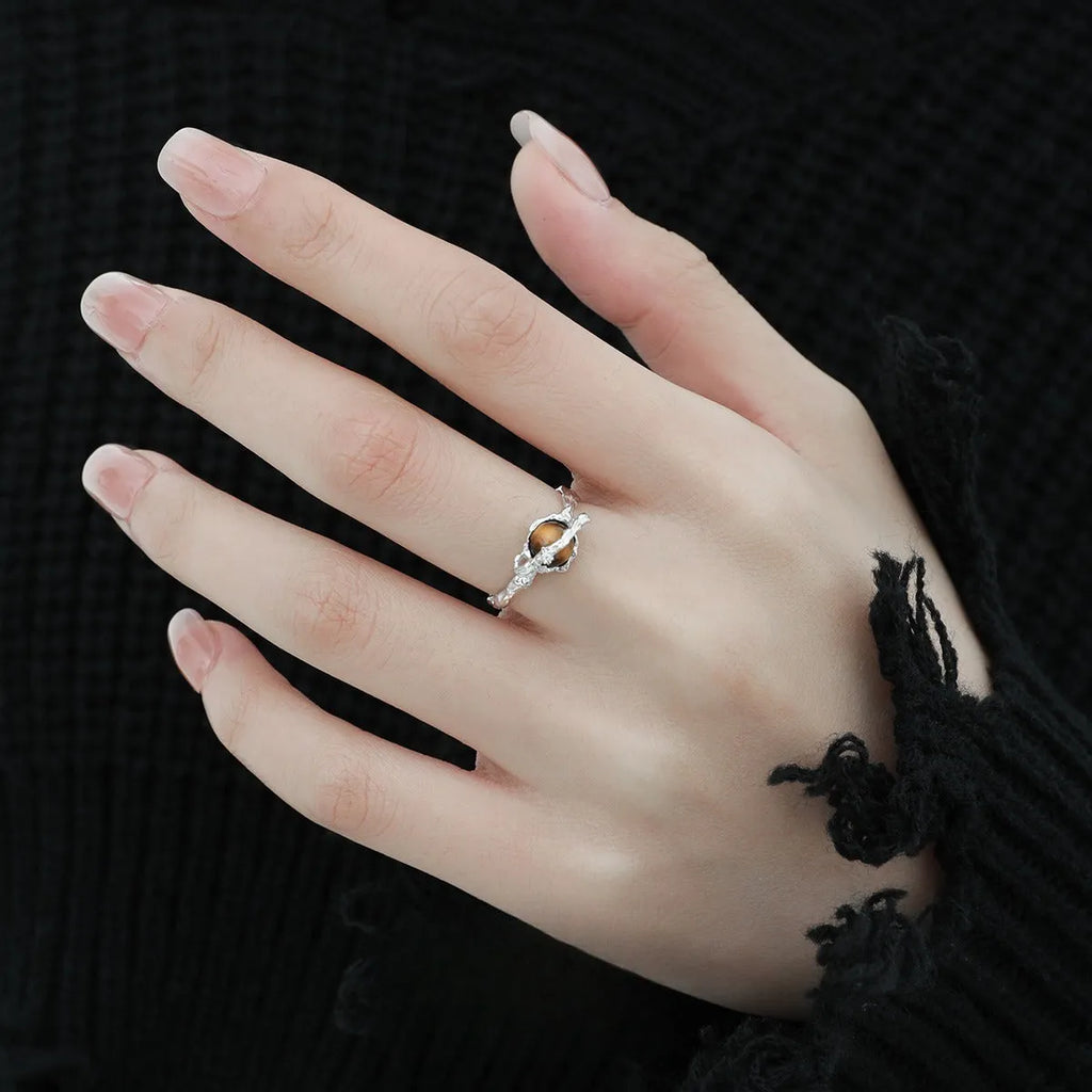 Women's adjustable Saturn open ring in silver with white gold electroplated finish