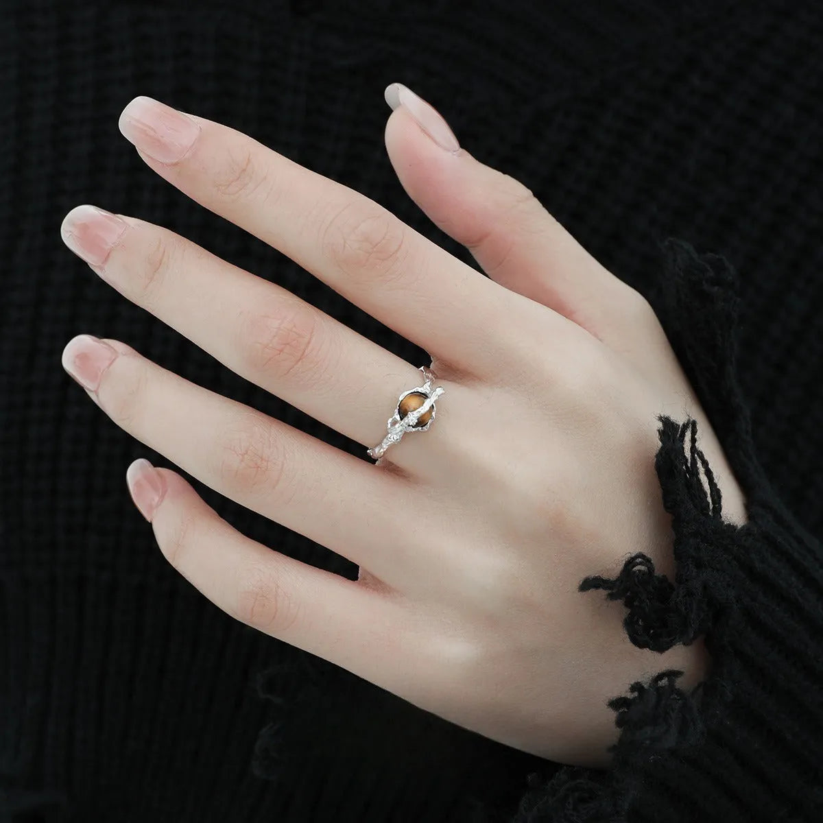 Women's adjustable Saturn open ring in silver with white gold electroplated finish