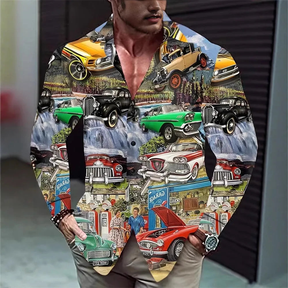 Men's Hawaiian style long sleeve shirt with floral pattern in loose fit cardigan design
