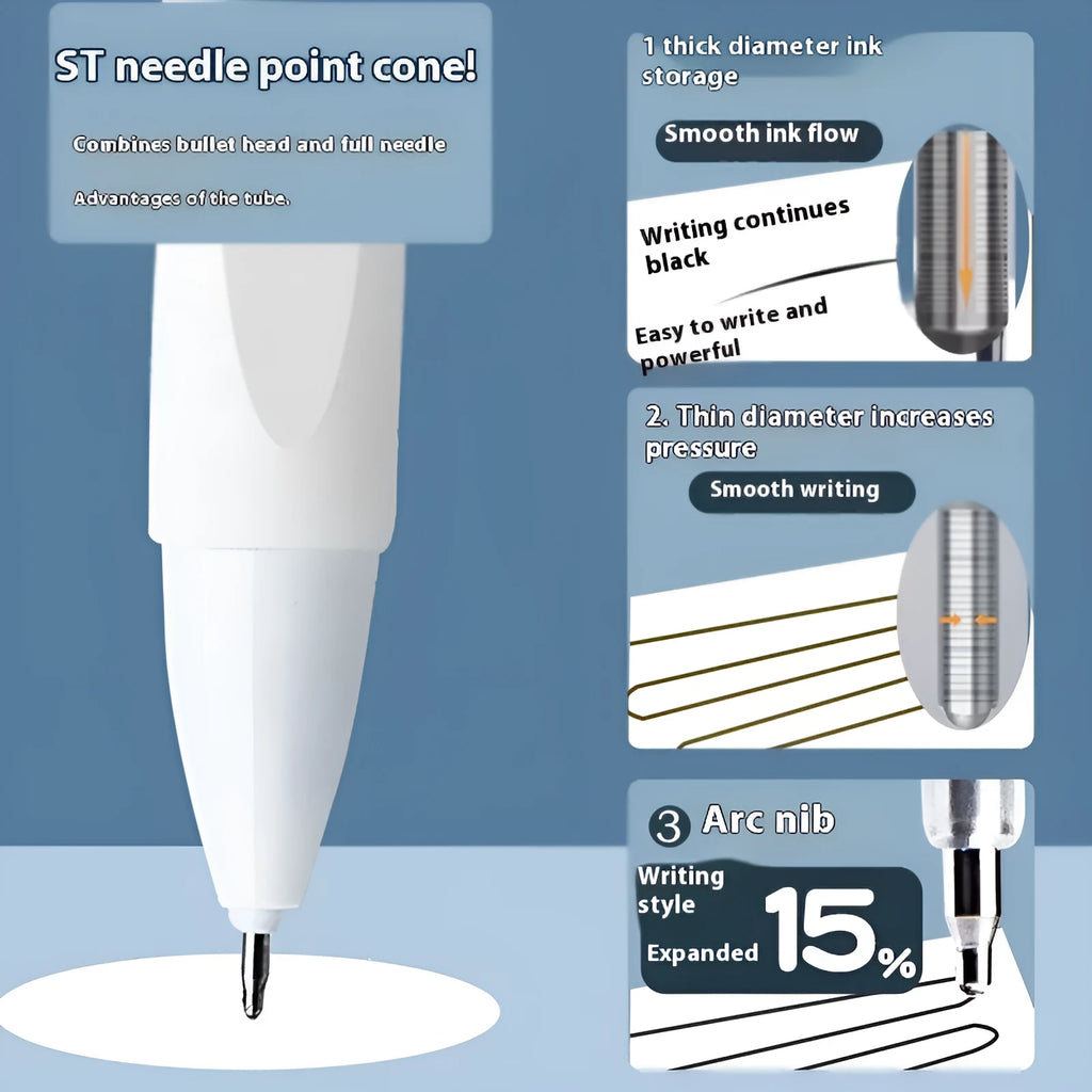 Pack of 10 quick-drying 0.5mm ballpoint pen refills in black, blue, red, and navy ink colours.