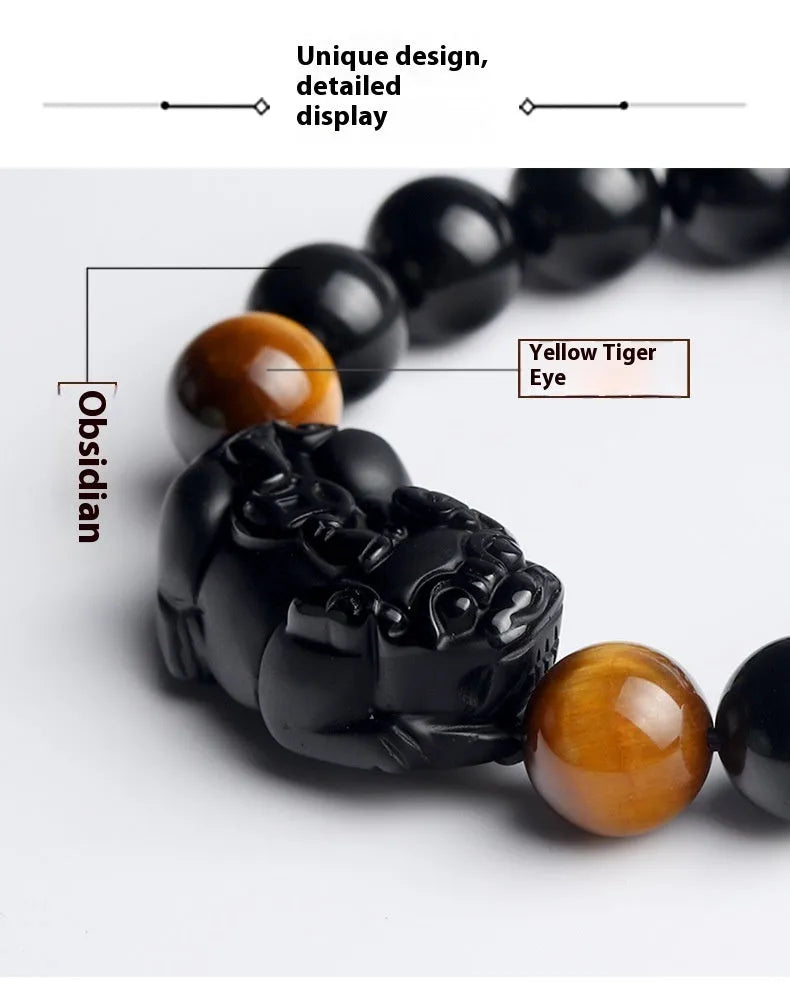 Mexico gold sheen obsidian Pi Xiu bracelet unisex black beaded ethnic style 10mm beads on cord