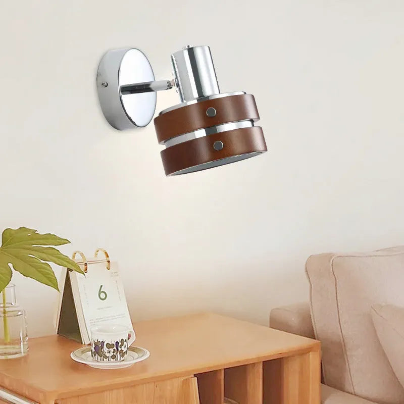 Nordic style walnut coloured indoor wall lamp for bedroom or hallway.