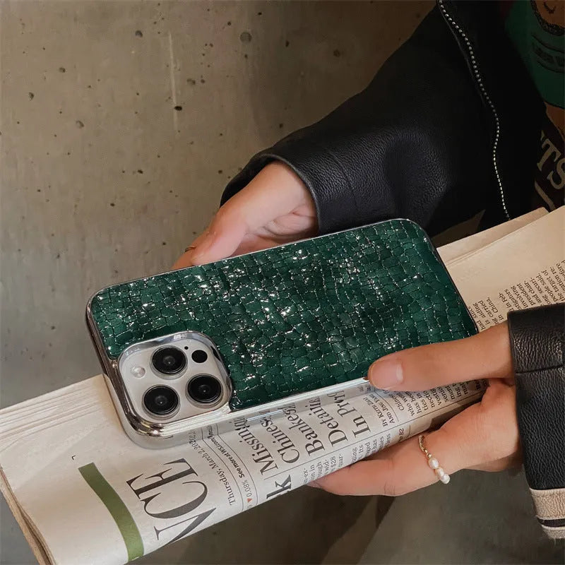 Imitation leather phone case with electroplated crocodile pattern in black, gray, silver, green, and milky white for iPhone 13 Pro Max