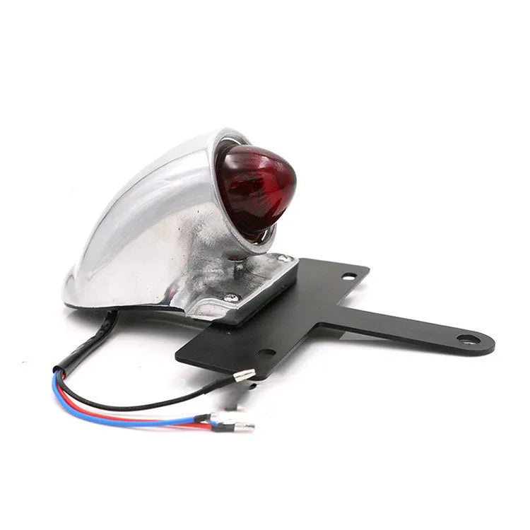 Silver polished aluminium alloy motorcycle taillight with red lens and 36 cm wires for brake light