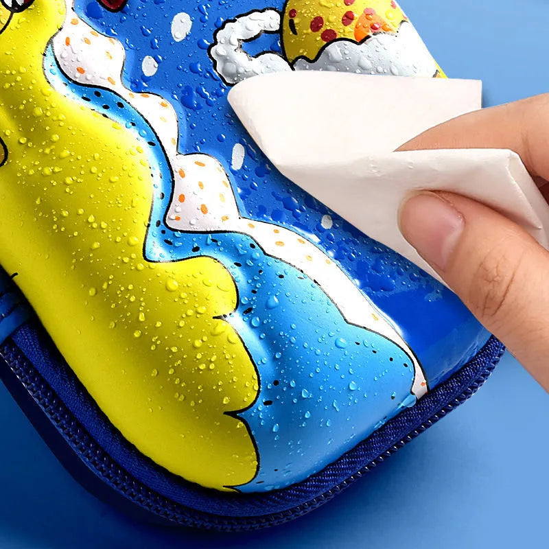 3D leather pencil case with embossed character design showing detailed astronaut or fantasy creature artwork