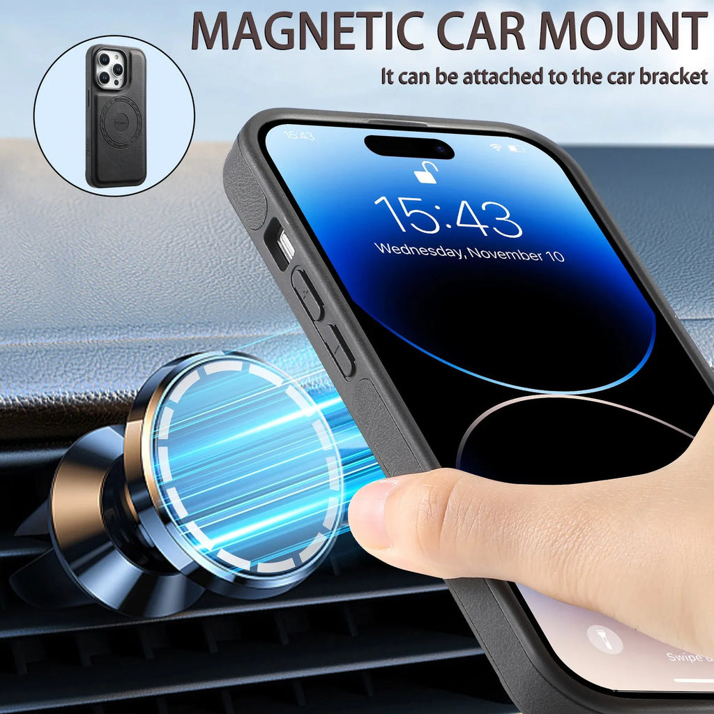 Retro style magnetic wireless charging phone case in dark brown for iPhone 14 Pro Max