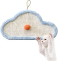 White cat scratching mat with cartoon cat design, made from natural sisal.