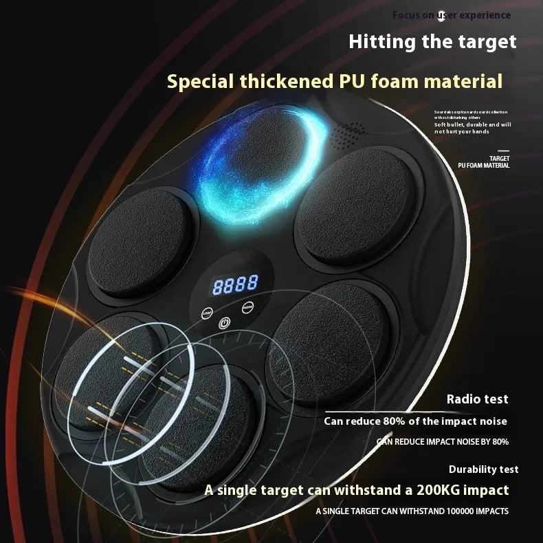 Black Bluetooth boxing target with coloured LED lights and wall mount
