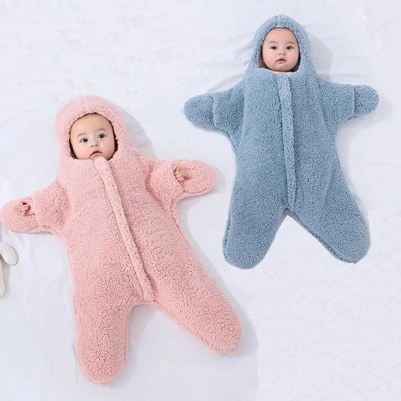 Cashmere and cotton baby sleeping bag with hood and zipper closure for winter newborn warmth