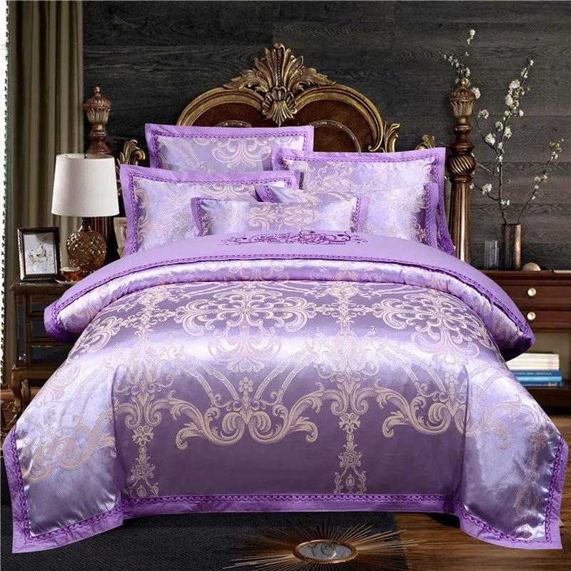 European style jacquard cotton embroidery quilt cover set in flower colour, sheet type, for 2.0m bed