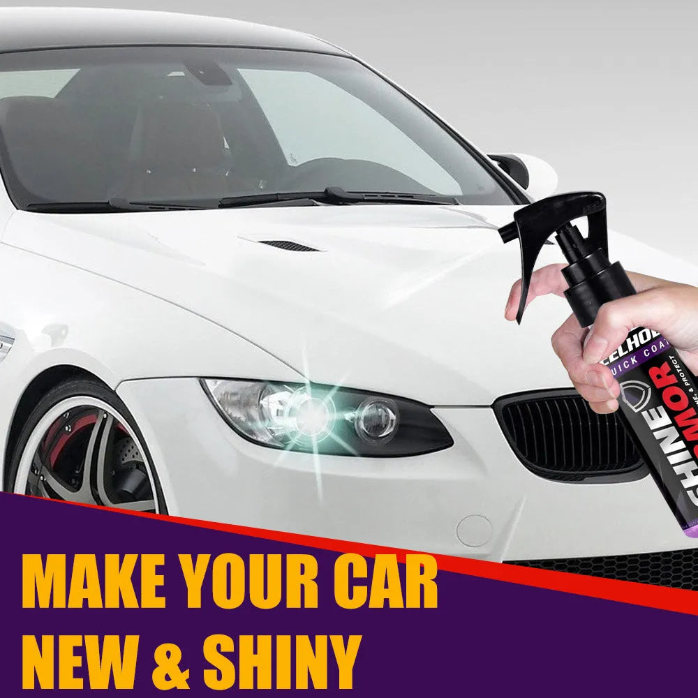 Purple automotive nano coating spray bottle with microplated crystal formula.
