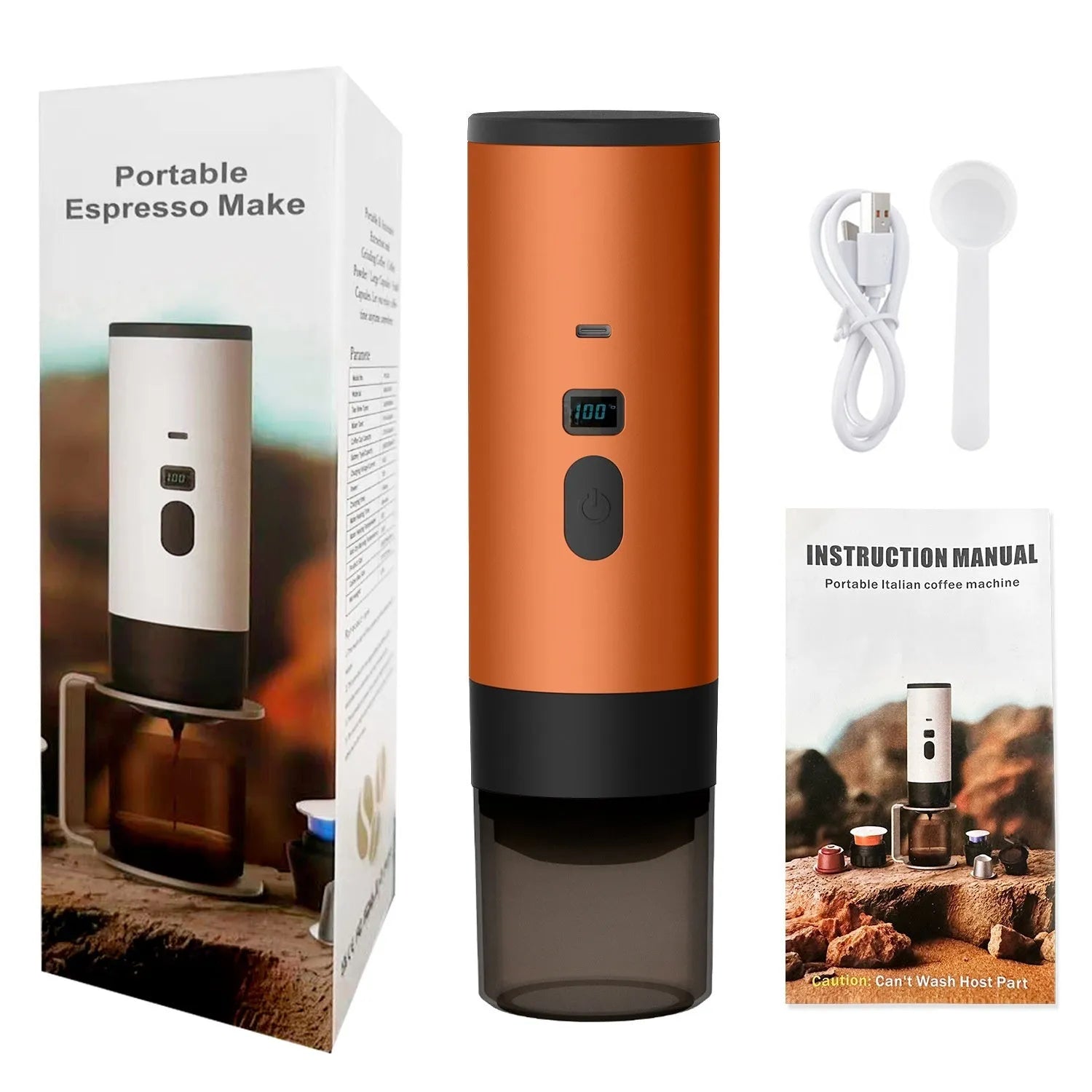 Portable capsule coffee machine with LCD display and wireless heating in pearl white