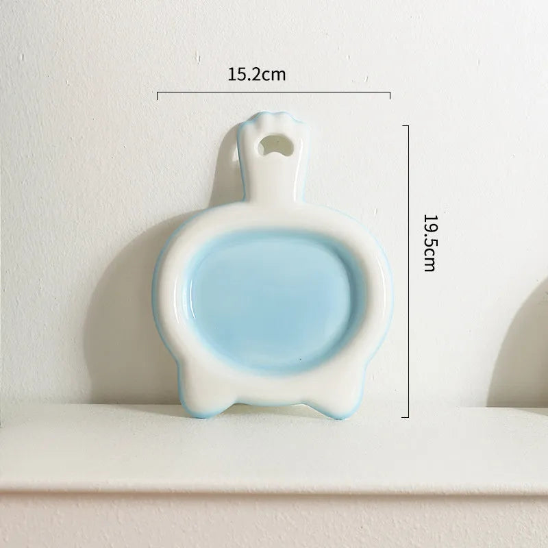 Ceramic cat bowl in blue colour with shallow dish design for pet feeding