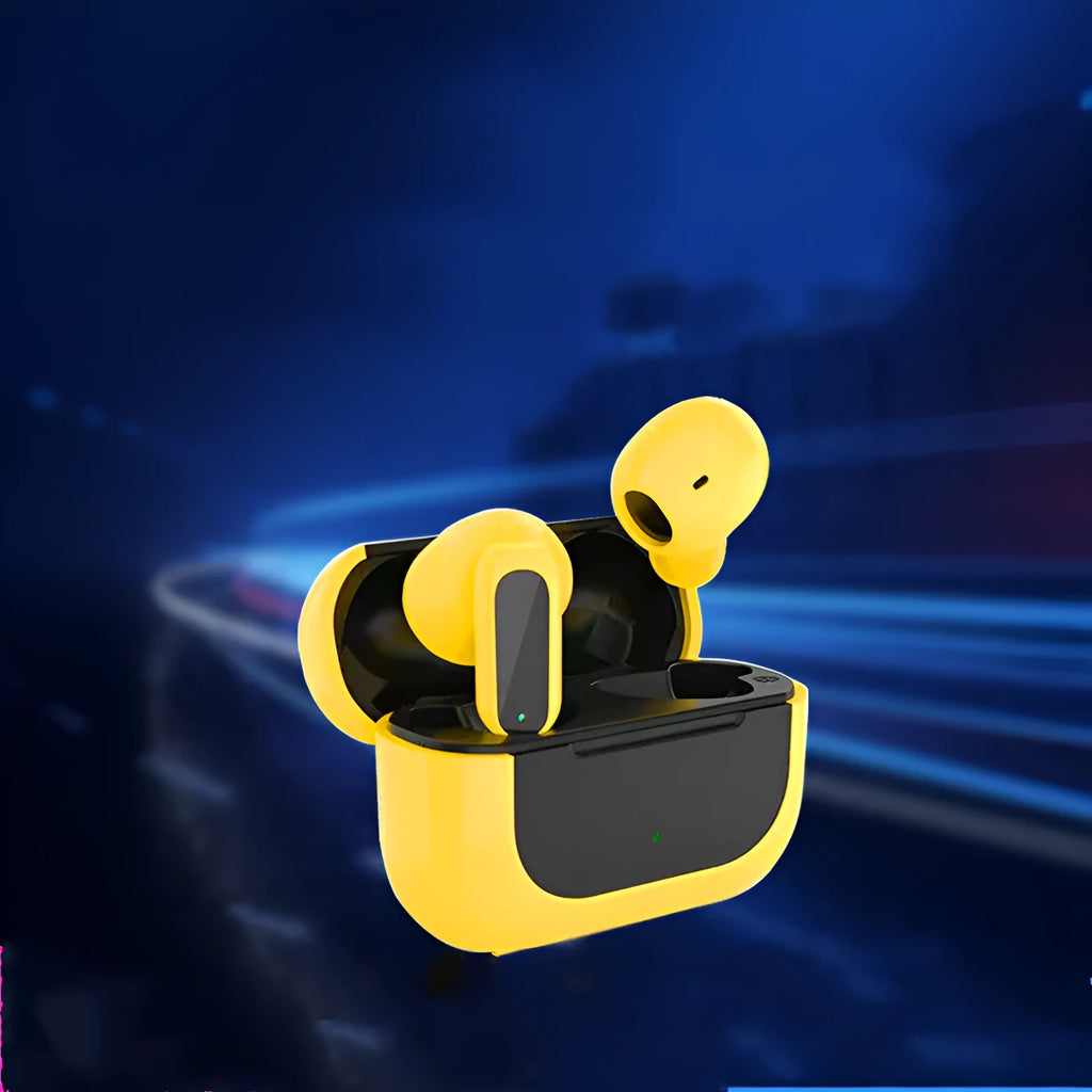 Jerry cartoon wireless Bluetooth headphones in black, white, and yellow colours with earplug design