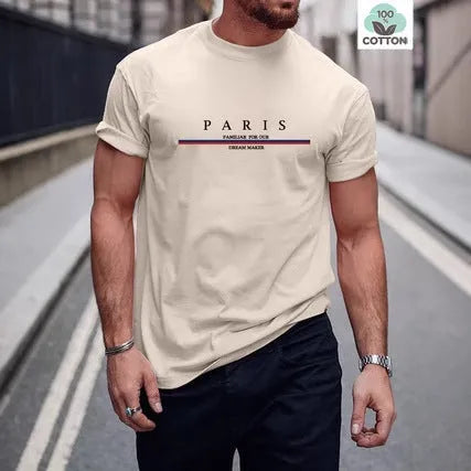 Men's loose fit short-sleeved t-shirt with a printed design on pure cotton fabric.