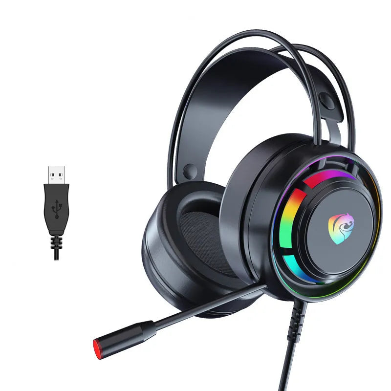 Black wired computer headset with microphone, large 50mm ear cups with sponge cushions, and a long 2.2m cable.
