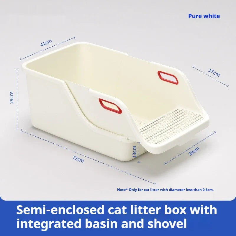 Semi enclosed PP plastic cat litter box with integrated shovel in gray white colour