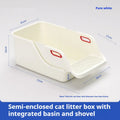 Semi enclosed PP plastic cat litter box with integrated shovel in gray white colour