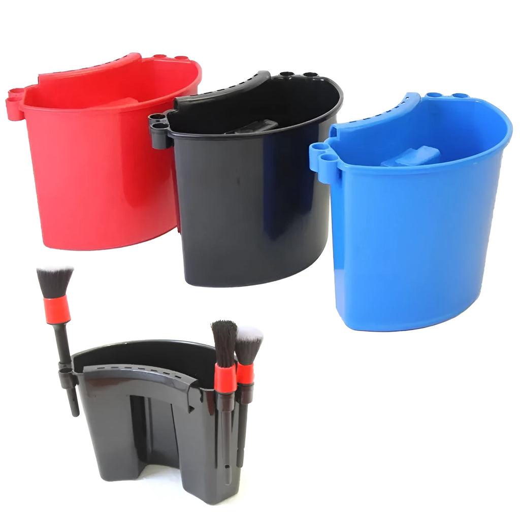 PP plastic car washing bucket with handle in choice of black, red, blue, or pink colours