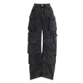 Women's high waist wide leg trousers with tie-dyed pattern and multiple pockets