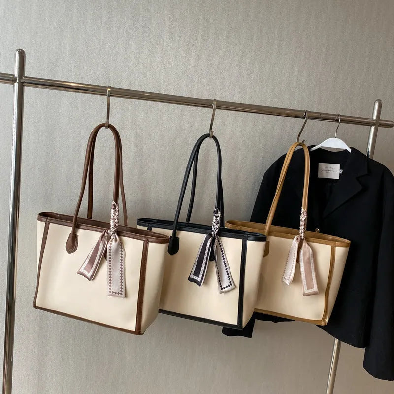 Soft PU tote shoulder bag with open outer pocket showing black, brown, and coffee colour options