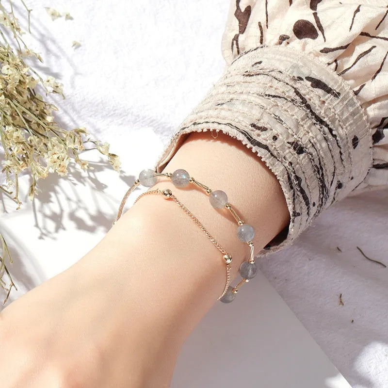 Double layer crystal bracelet with moonlight copper tube design and electroplated finish