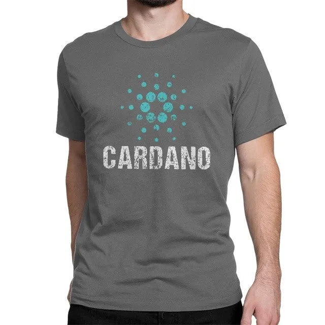 Cardano Ada logo vintage t-shirt for men, super slim cotton high collar top in black