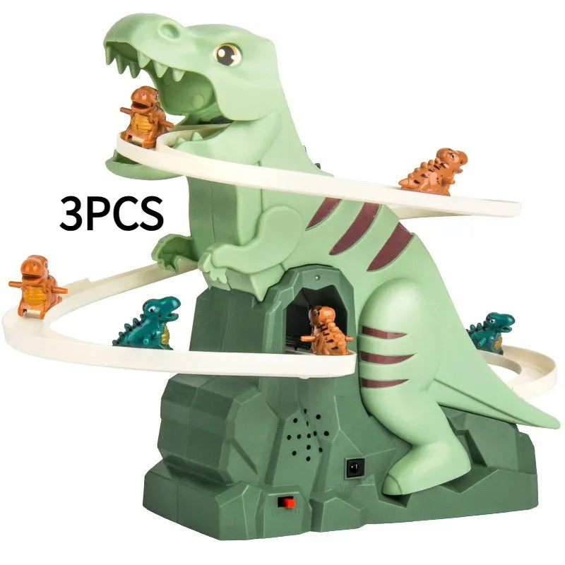 Dinosaur assembled electric slide track toy car with plastic track and moving dinosaur figures for kids