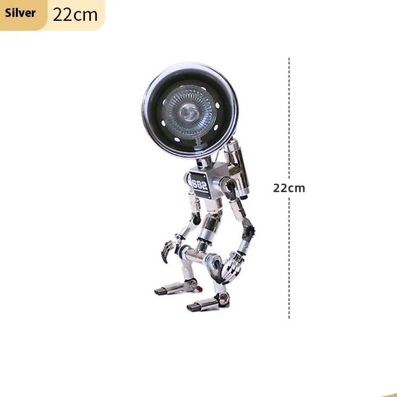 Silver copper robot desk lamp with custom graphics in 22cm or 29cm sizes with UK plug