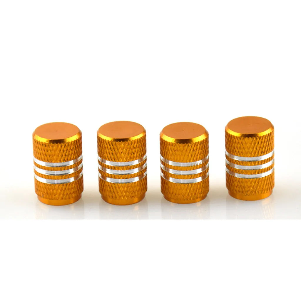 Stainless steel car tyre valve caps in ten colours including black, blue, gold and red
