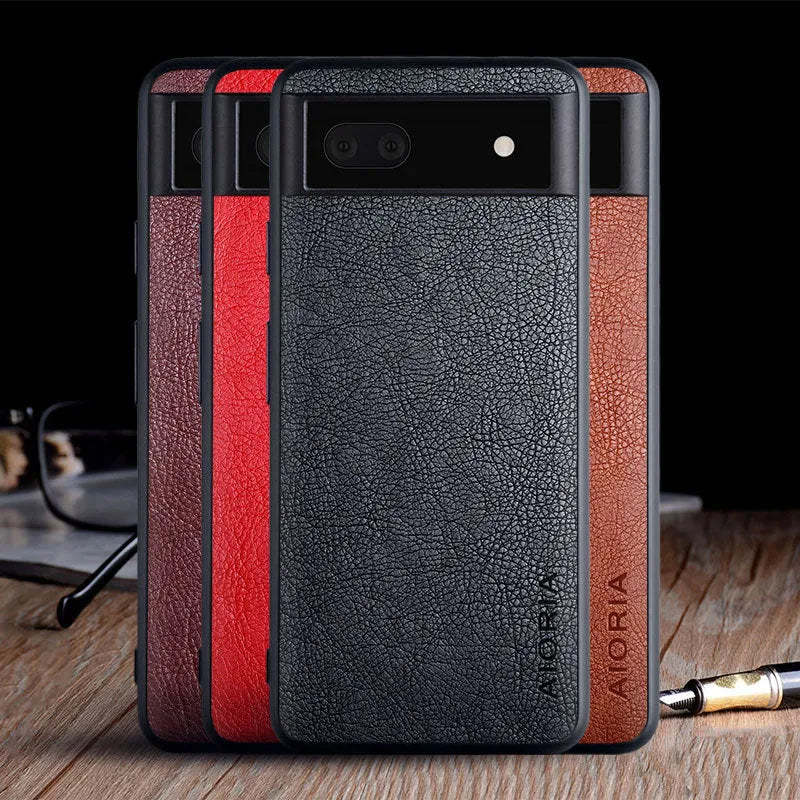 Google Pixel 6 phone case with lychee skin pattern in classic business design