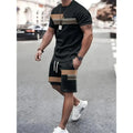 Men's two-piece polyester short-sleeved T-shirt and shorts leisure suit in outdoor setting