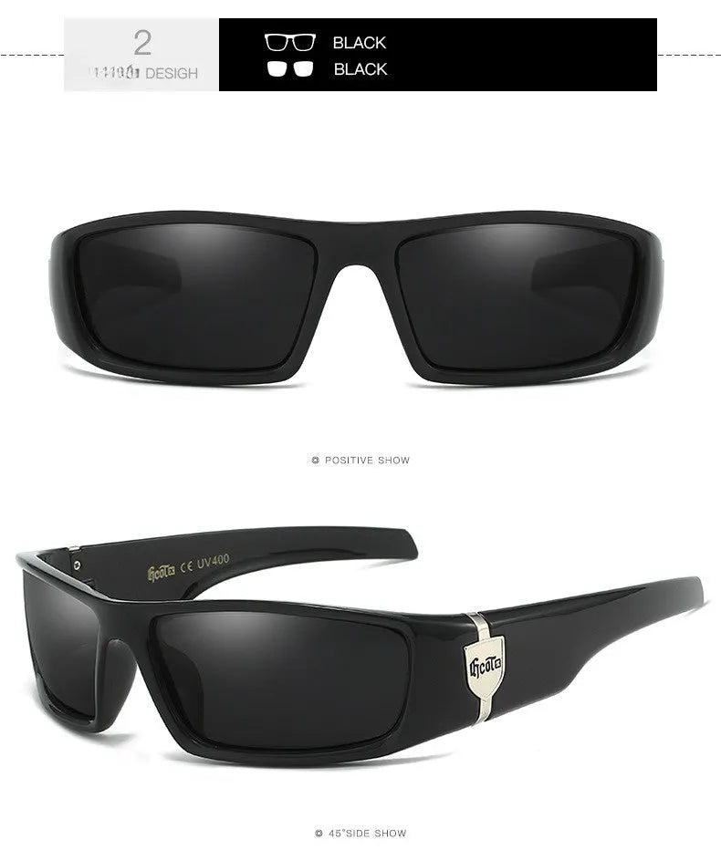 Bandit style hip hop sunglasses model G613 with box frame and polarised PC lenses in various colours