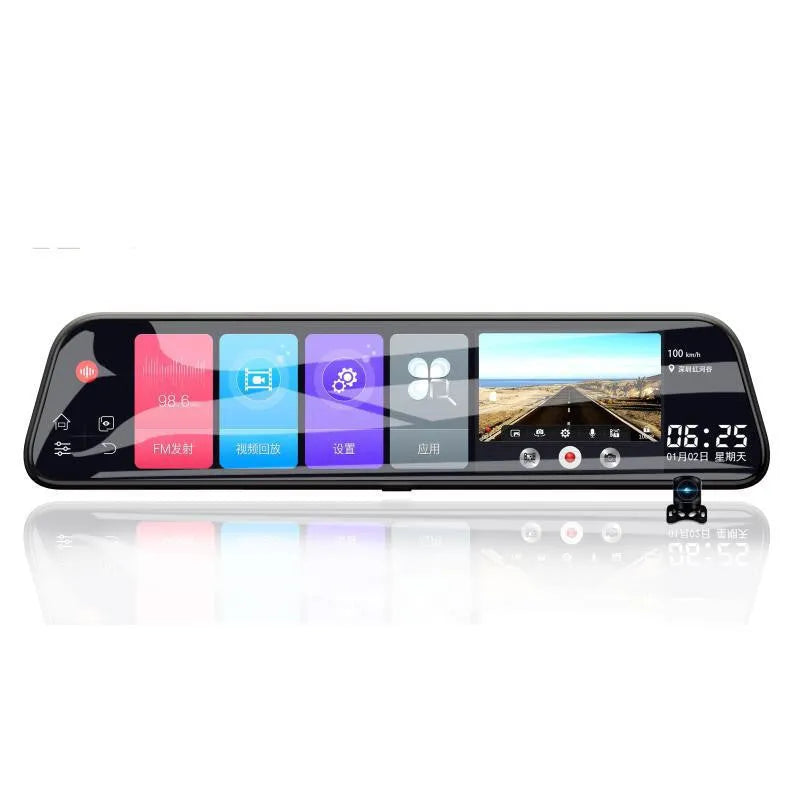 12-inch rearview mirror tachograph with touchscreen display and dual lens camera system