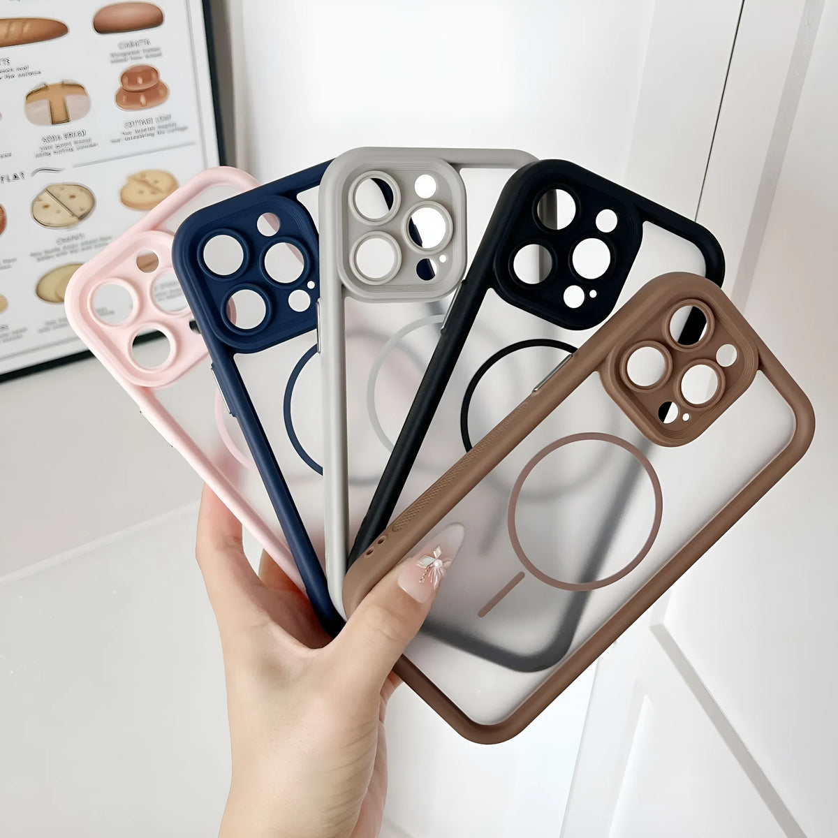 Magnetic skin-feel iPhone case for 11 to 16 Pro Max, TPU PC protective sleeve in black, blue, or gray