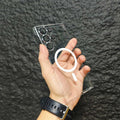 Frameless magnetic suction phone case with lens protector for Samsung S24 Ultra in hardened black