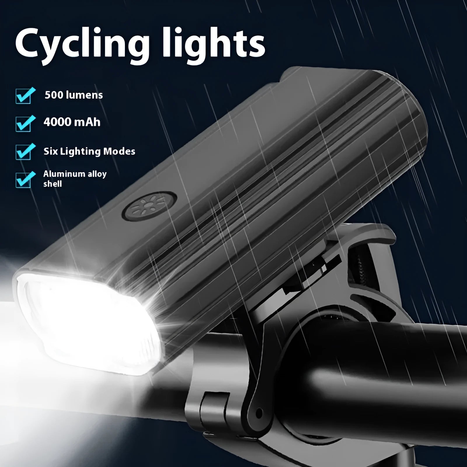 Aluminium bicycle headlight with twin LED bulbs and quick release mount showing USB Type-C charging port