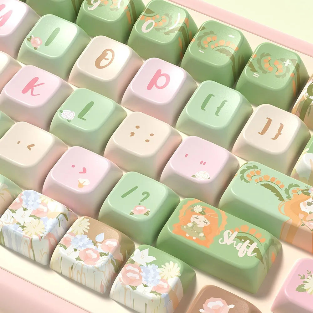Summer Garden design mechanical keyboard keycaps with sublimation printing in 138-key or 158-key set options