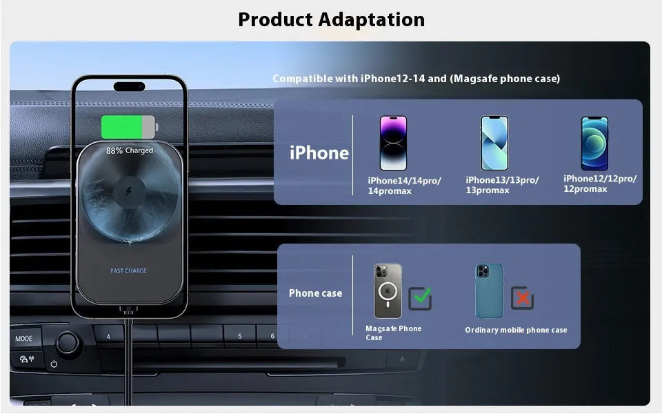 S16 black magnetic car wireless charger with semiconductor cooling, electroplated frame, and CD lens surface