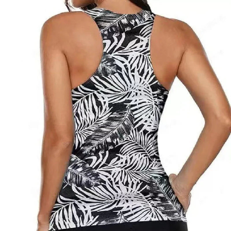 Women's split bow bikini swimsuit set in polyester fabric on a model.