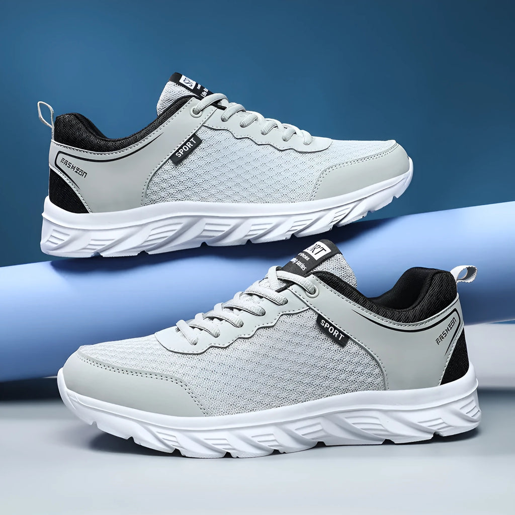 Men's mesh sports shoes with MD soft sole in black, light grey or black and white, sizes 39-46