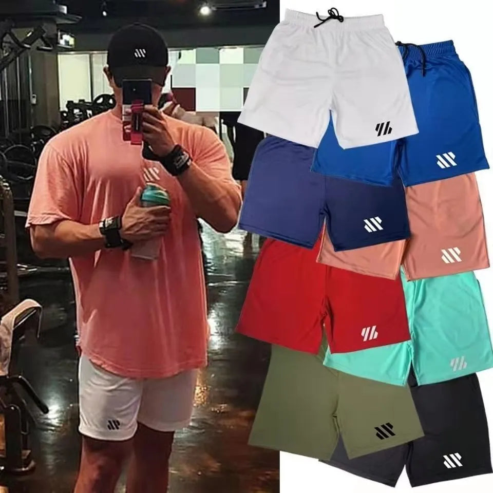 Men's black loose-fit metal silk fabric running shorts on a white background.
