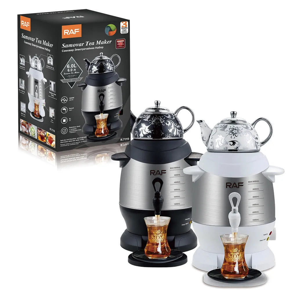 Double-layer large capacity 6L thermal stainless steel kettle in white with button operation
